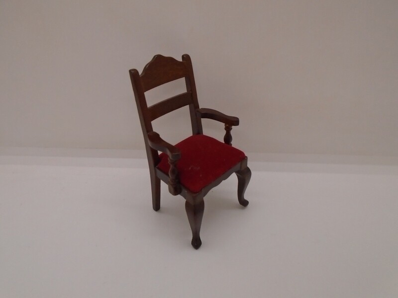 DARK WOOD CARVER STYLE CHAIR​ WITH RED VELVET SEAT