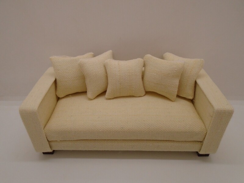 COTTAGE GARDEN MINIATURES MODERN HAND CRAFTED 
LIGHT CREAM SOFA WITH 5 REVERSABLE CUSHIONS
