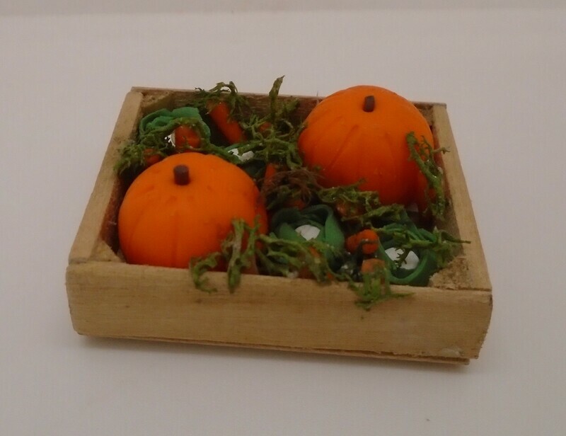 BOX OF HAND CRAFTED PUMPKINS AND CAULIFLOWERS