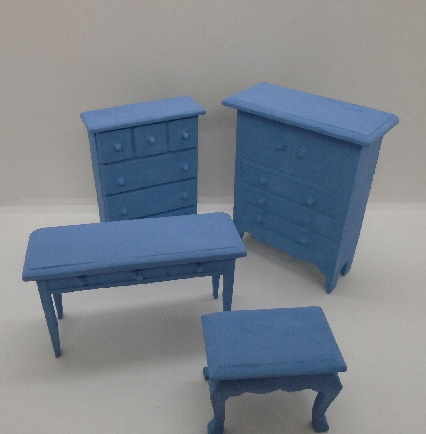 4 PC GREEK BLUE PAINTED FURNITURE SET