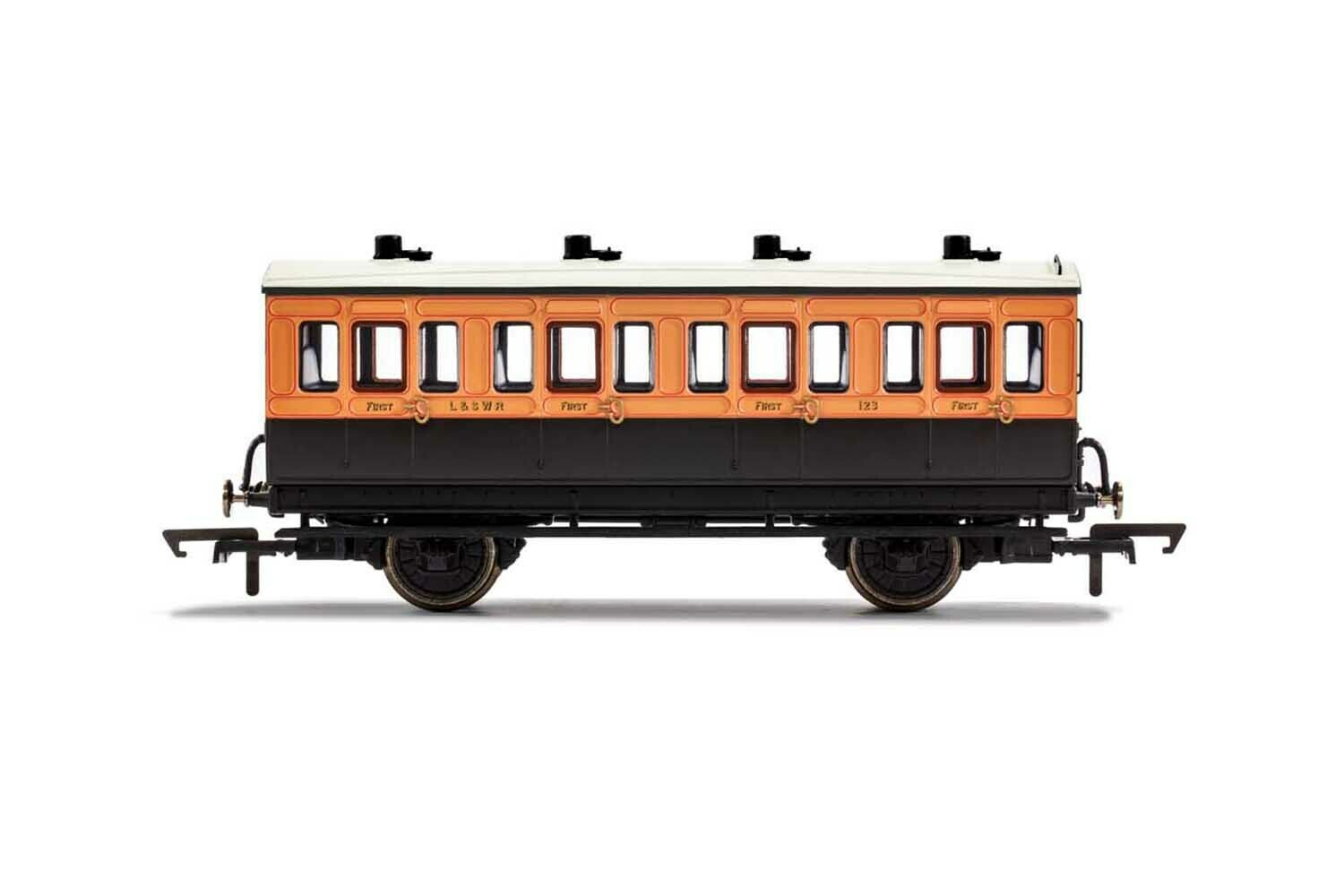 Hornby R40107 LSWR, 4 Wheel Coach, 1st Class, Fitted Lights, 123 - Era 2