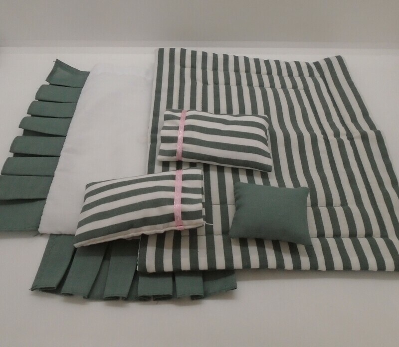 GREEN STRIPE DOUBLE BED SET WITH VALANCE