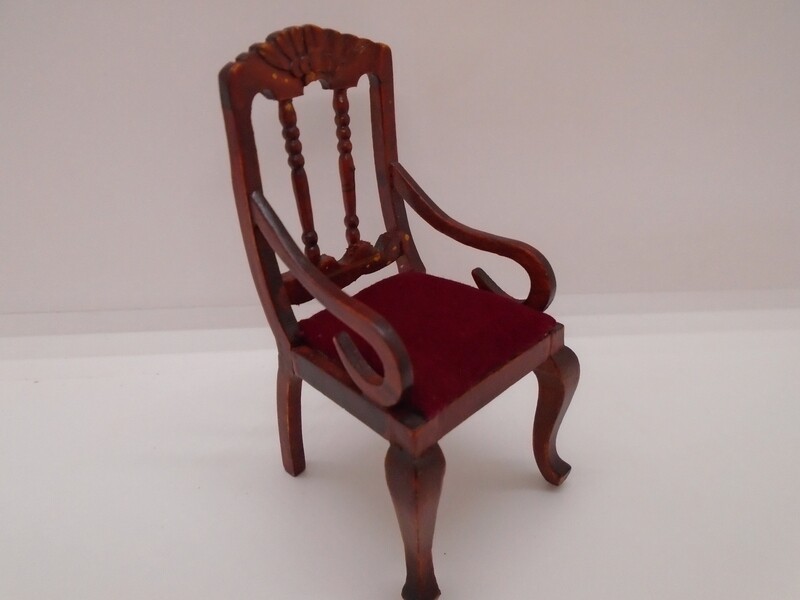 CARVED CARVER CHAIR WITH RED VELVET SEAT