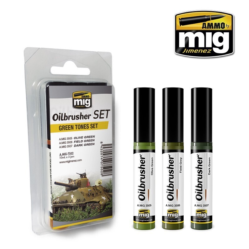 Ammo Mig Green Tones Oilbrusher Set