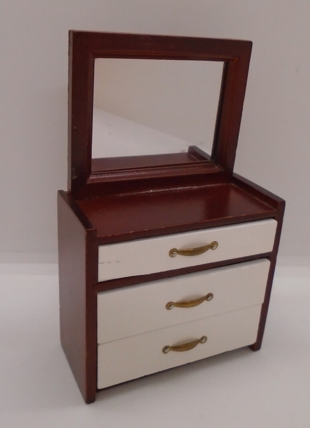 DARK WOOD AND WHITE DRESSING TABLE WITH MIRROR