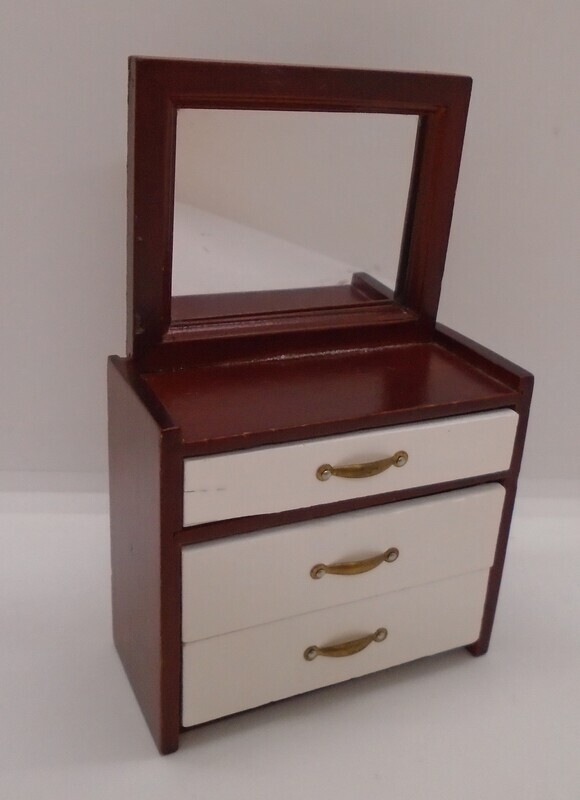 DARK WOOD AND WHITE DRESSING TABLE WITH MIRROR