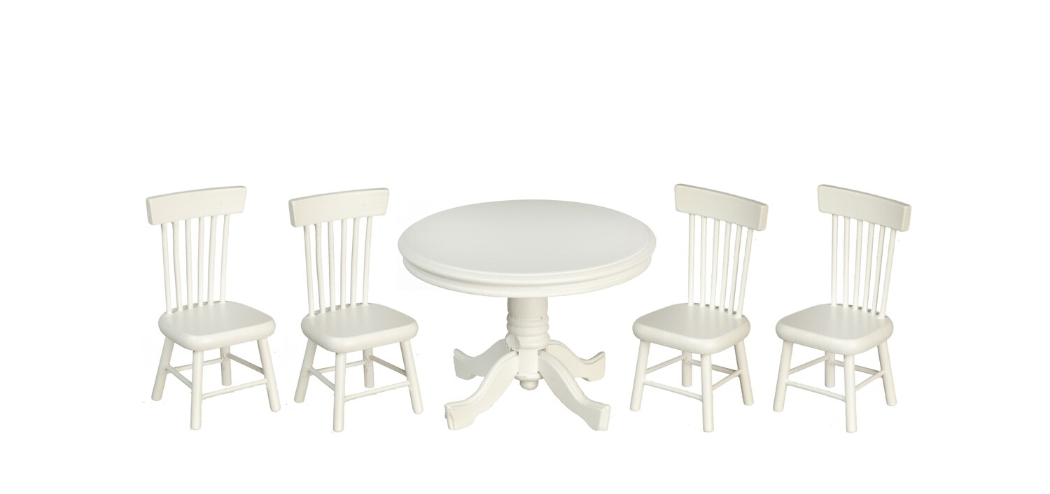 WHITE CIRCULAR TABLE AND 4 CHAIRS