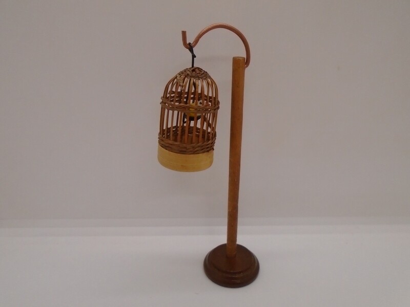 WOODEN HANGING BIRD CAGE WITH BIRD