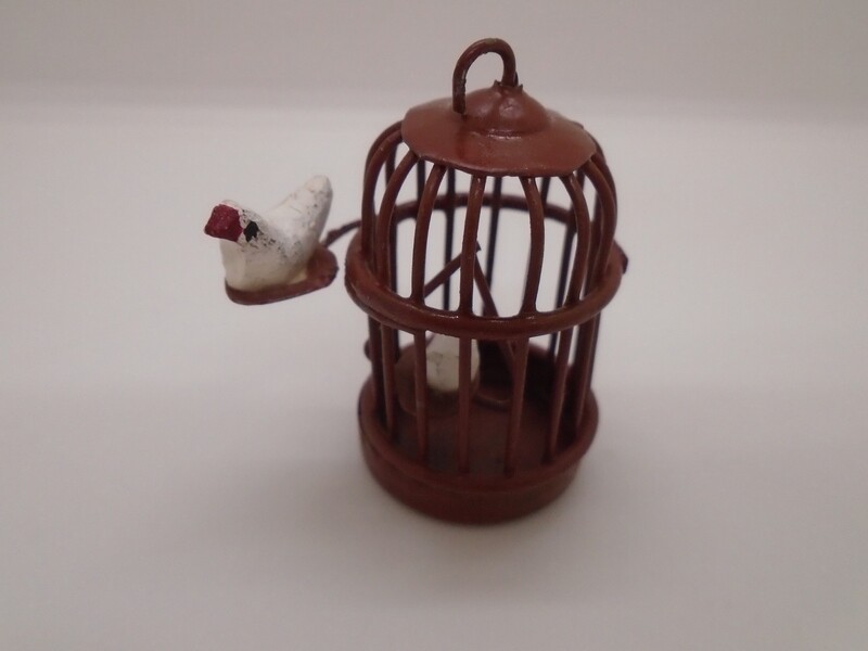 ROUND METAL BIRD CAGE WITH 2 BIRDS