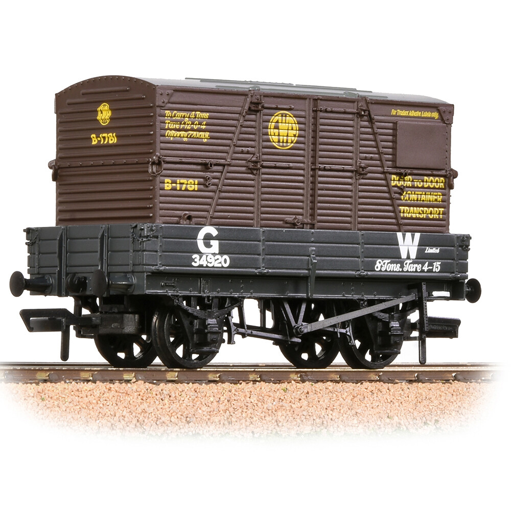 Bachmann 37-936 3 Plank Wagon GWR Grey with GWR Brown BD Container