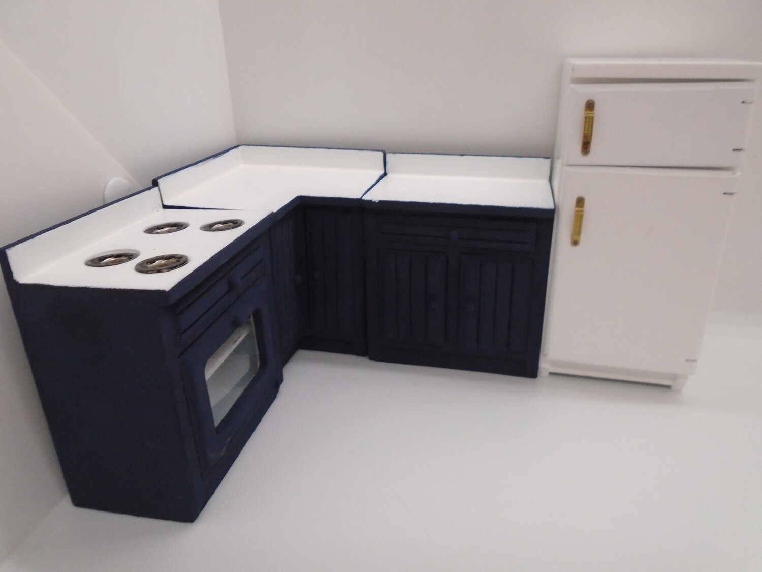 CUSTOM PAINTED NAVY BLUE  KITCHEN UNITS WITH LARDER FRIDGE FREEZER