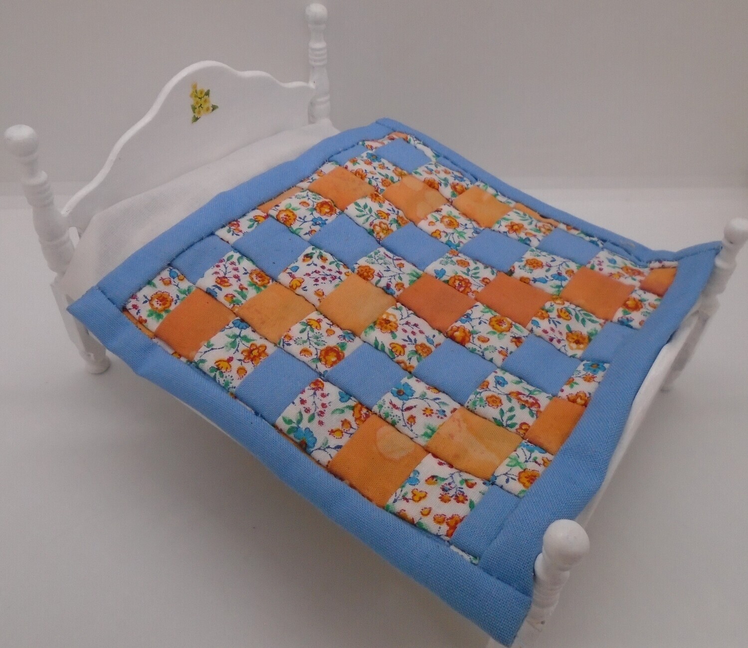 DOUBLE WHITE BED WITH HAND CRAFTED QUILT