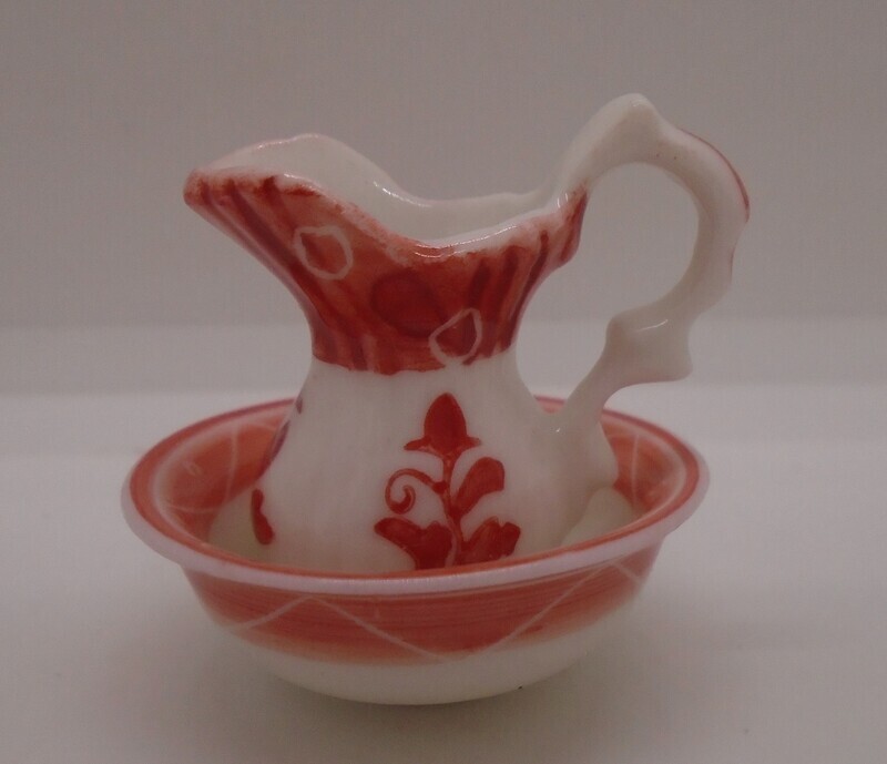 DARK PINK AND WHITE JUG & BOWLS SET