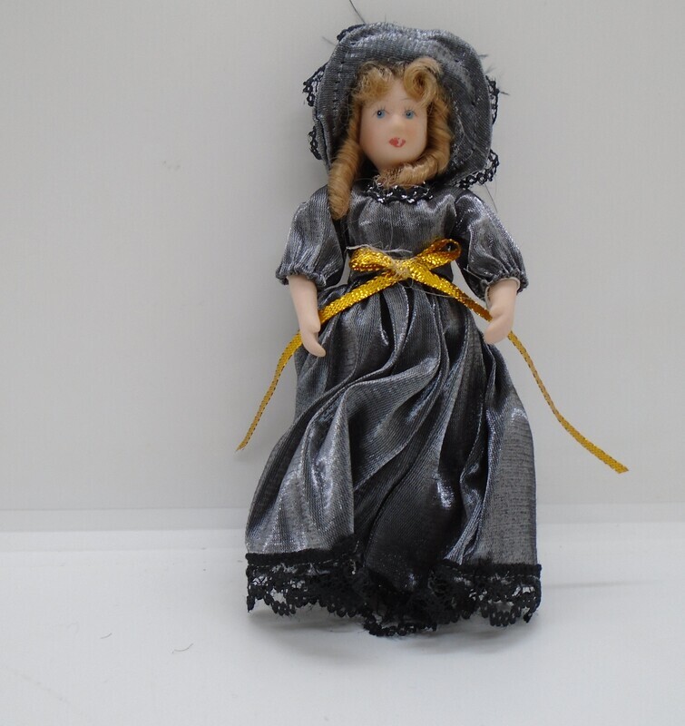 LADY IN LONG GREY EVENING DRESS