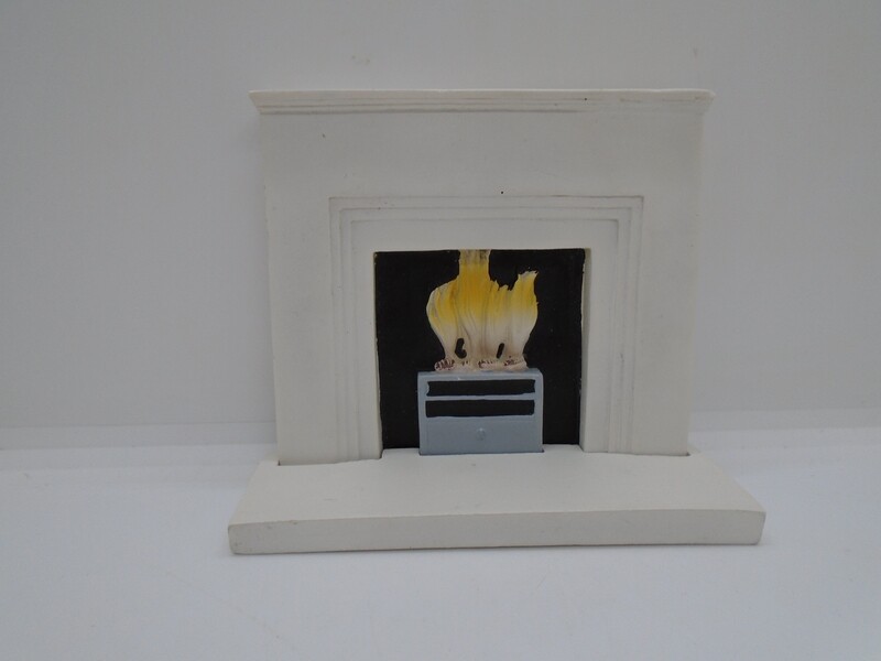 Marble Fire place with Hearth and Fire