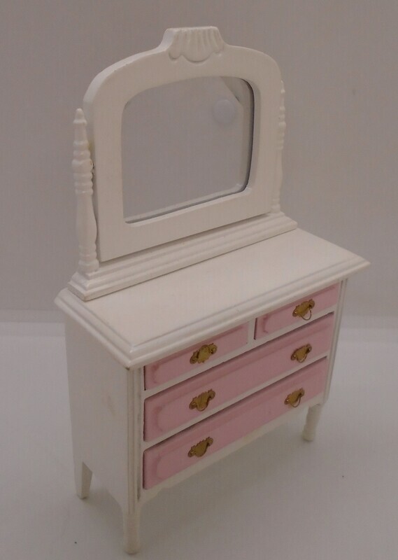 PINK AND WHITE DRESSING TABLE WITH MIRROR
