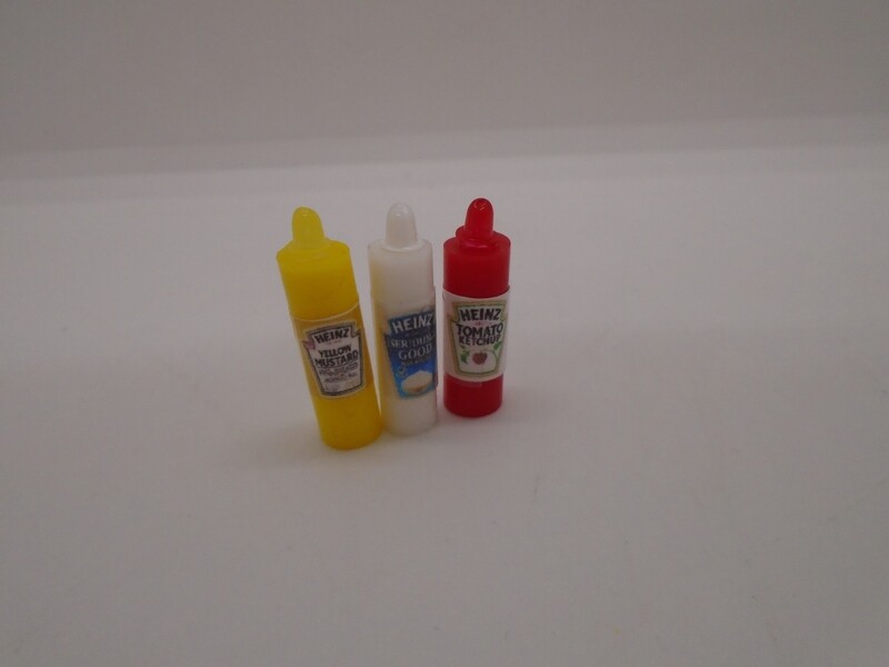 BOTTLES OF SUACE,MAYO AND MUSTARD