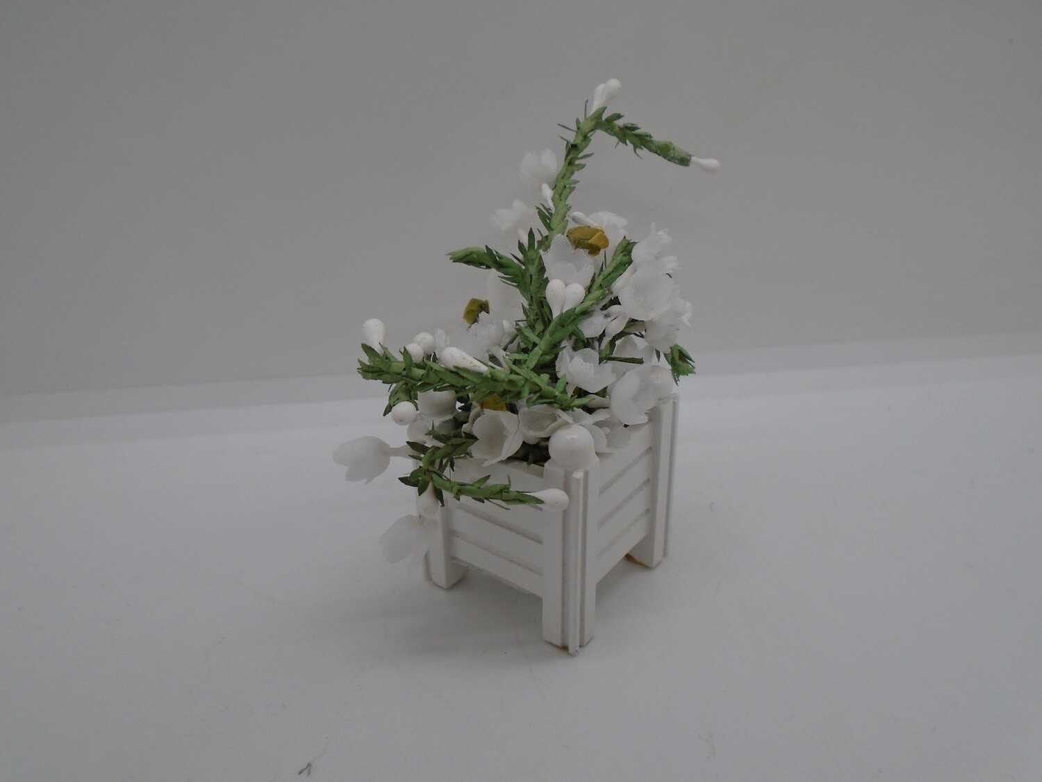 WHITE WOOD SQUARE PLANTERS WITH FLOWERS