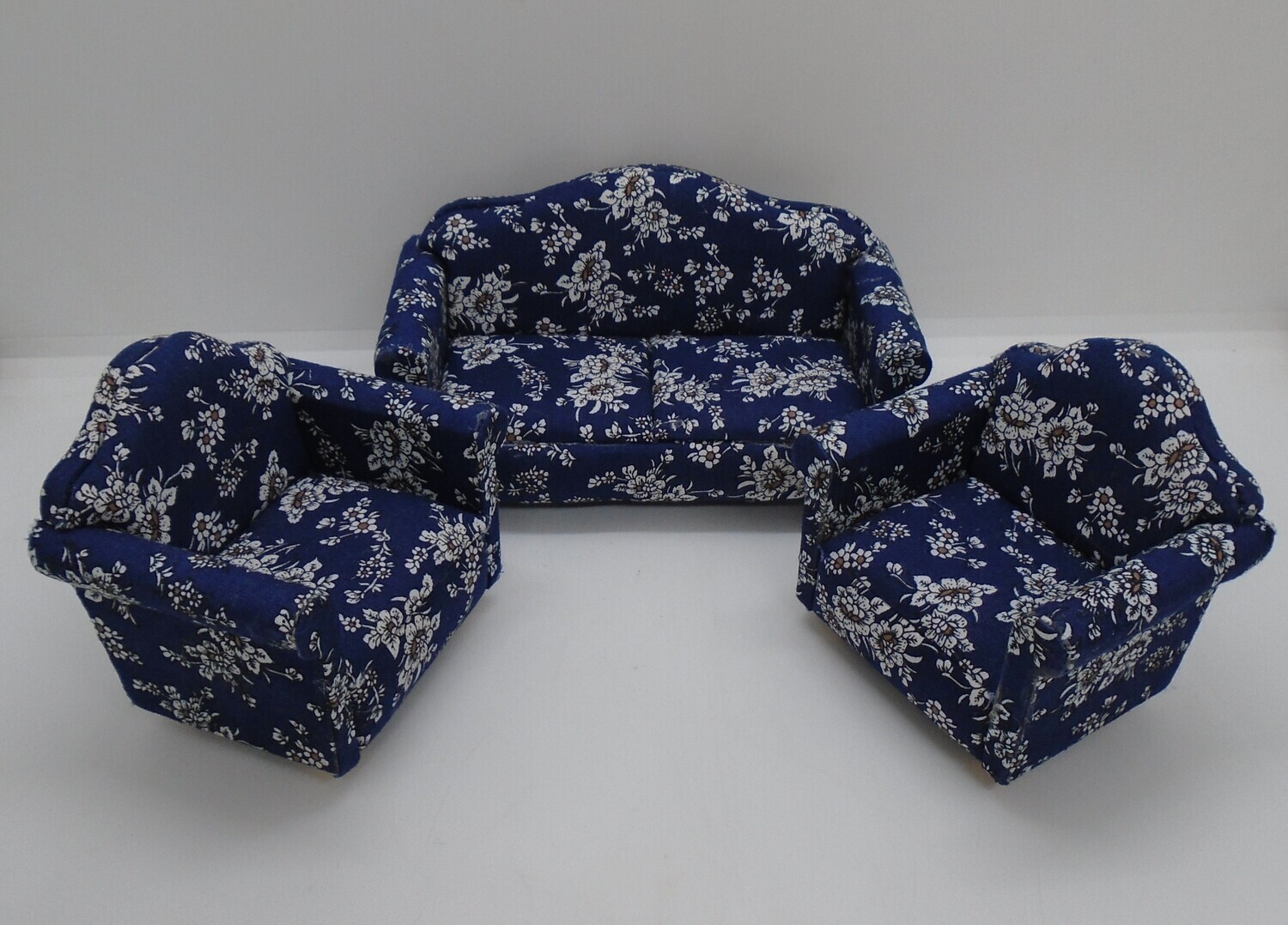 NAVY BLUE FLORAL SOFA SET