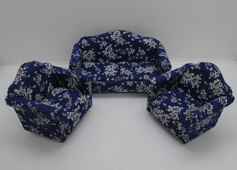 NAVY BLUE FLORAL SOFA SET