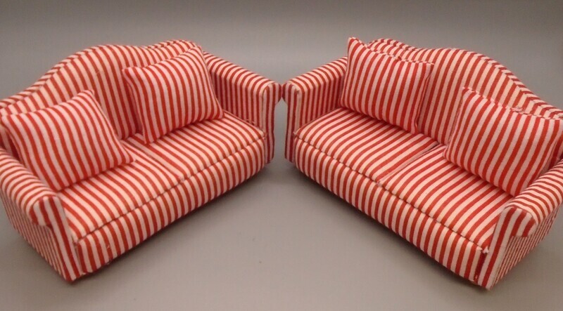 2 X 3 SEATER SOFA IN RED RED STRIPE