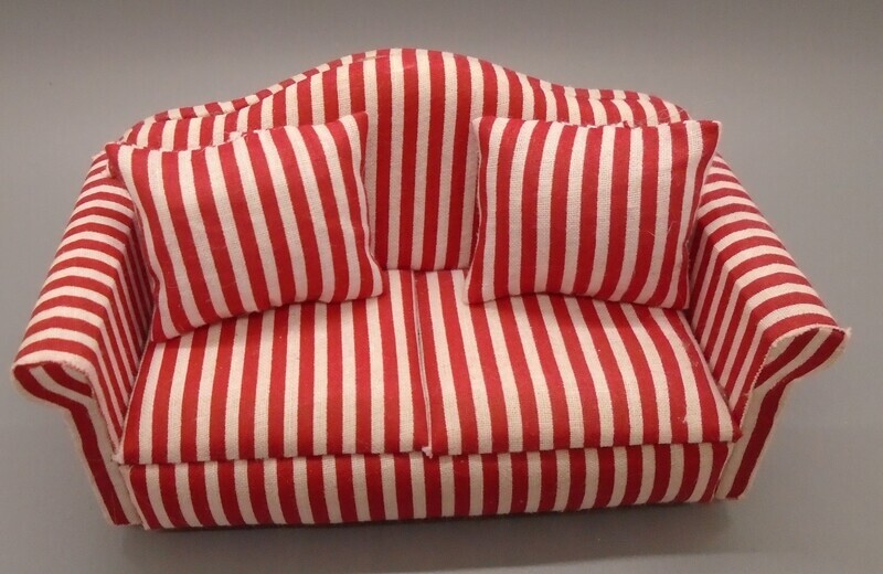 3 SEATER SOFA WITH CUSHIONS IN RED STRIPE