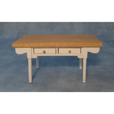 WHITE AND PINE TABLE WITH DRAWERS