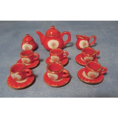 15 PC RED TEA SET
