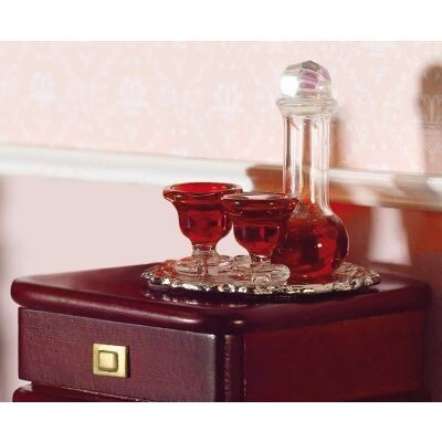 DECANTER AND WINE WITH WINE IN GLASSES SILVER TRAY