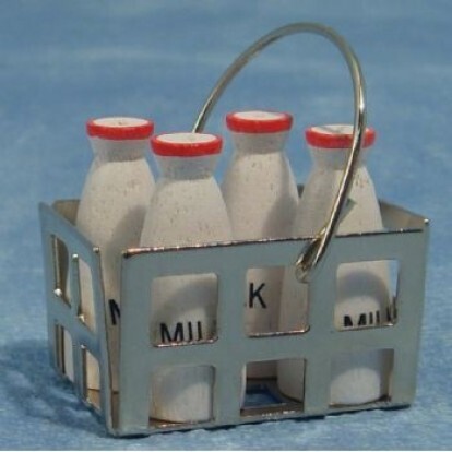 4 MILK BOTTLES AND CRATE