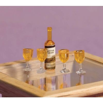 WINE BOTTLE AND 4 GLASSES