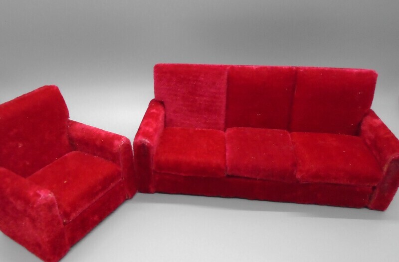 PRE-LOVED RED VELVET SOFA SET