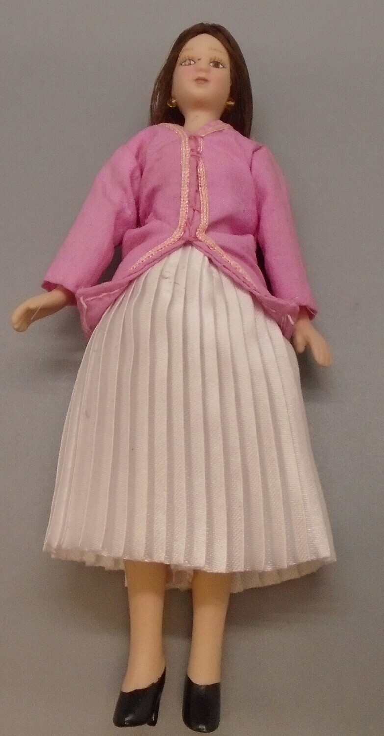 LADY IN WHITE SKIRT PINK JACKET