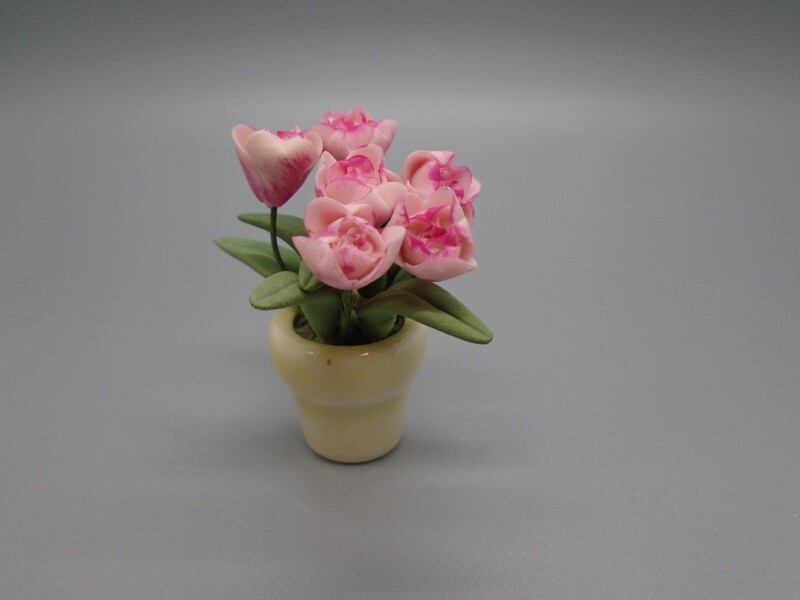 PINK FLOWERS IN CREAM POT
