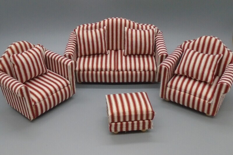 RED, WHITE AND GOLD SOFA SET