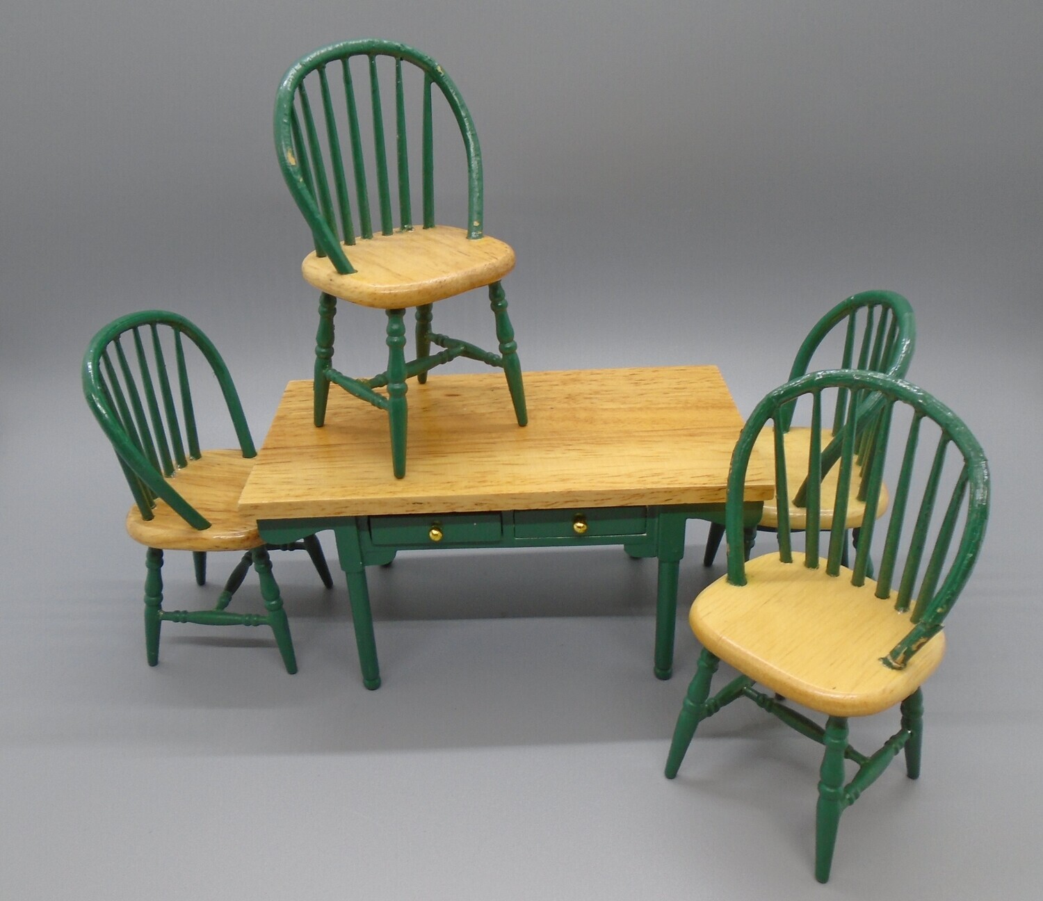 GREEN AND PINE TABLE AND CHAIR SET