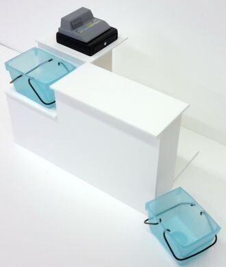 Checkout Desk with Basket Well in White by Delph