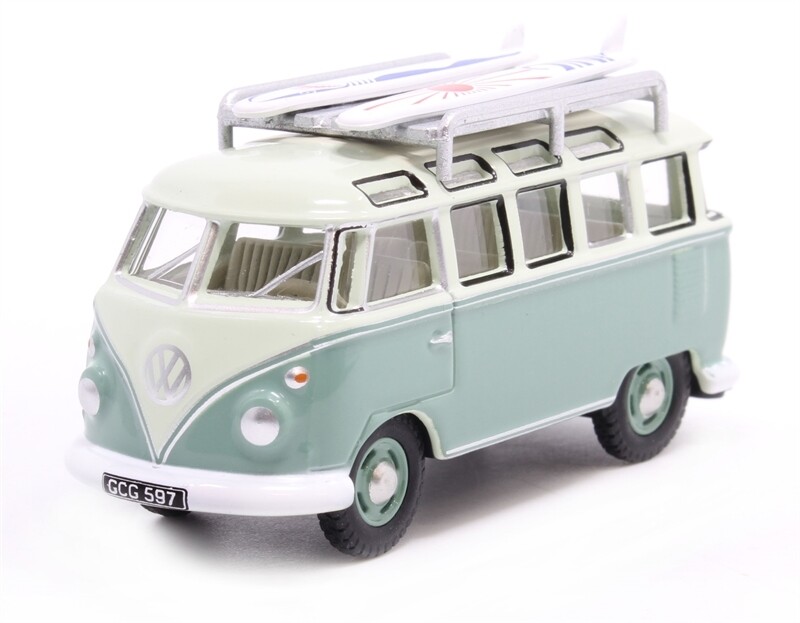 Oxford Diecast 76VWS005 VW T1 Samba Bus/surfboards Turquoise/blue White