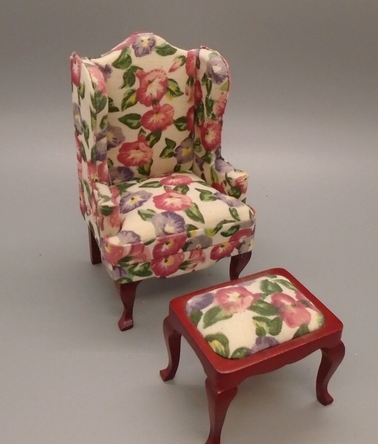 FLORAL HIGH WINGED BACK CHAIR WITH STOOL