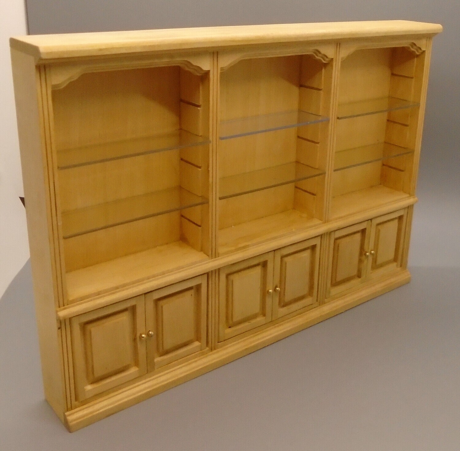 BAREWOOD TRIPLE SHOP SHELVING UNIT WITH CUPBOARDS UNDER