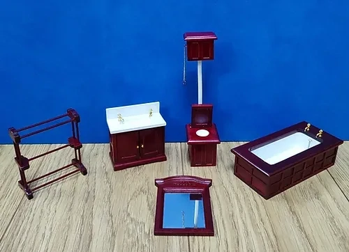 5 PC MAHOGANY BATHROOM SET