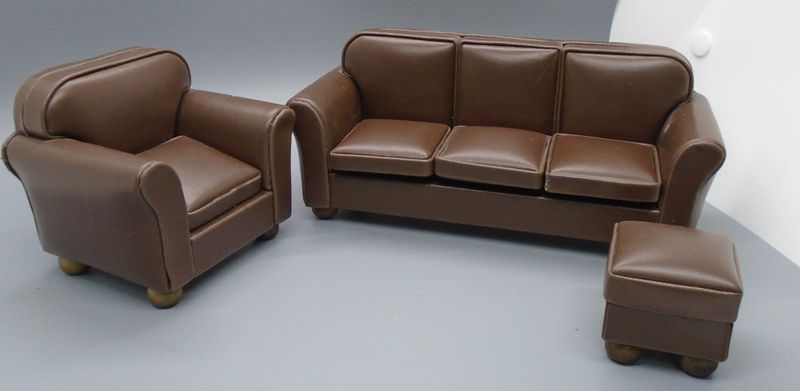 3PC SOFA SET IN BROWN LEATHER STYLE