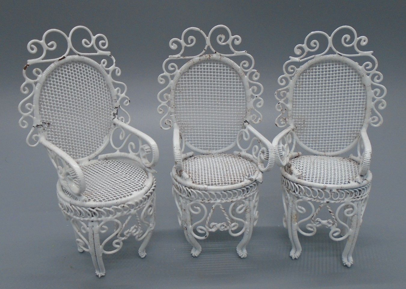 3 PRE-LOVED WHITE WIRE CHAIRS
