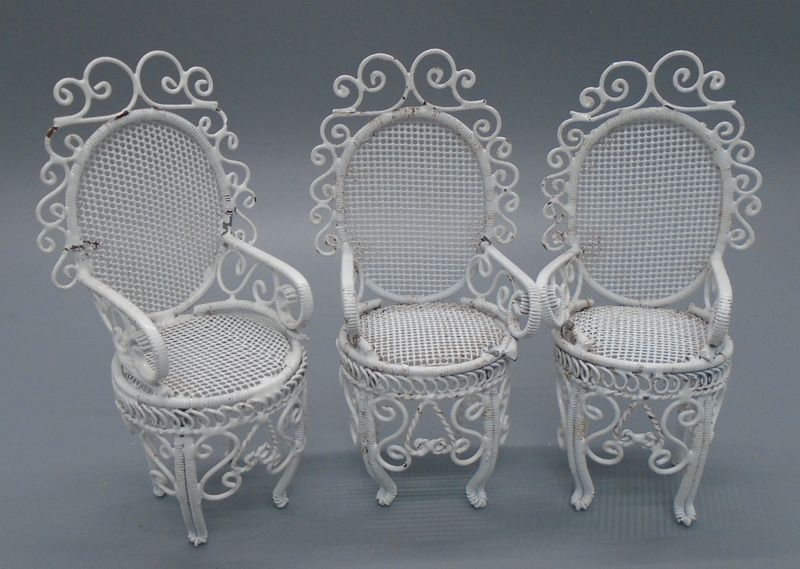 3 PRE-LOVED WHITE WIRE CHAIRS