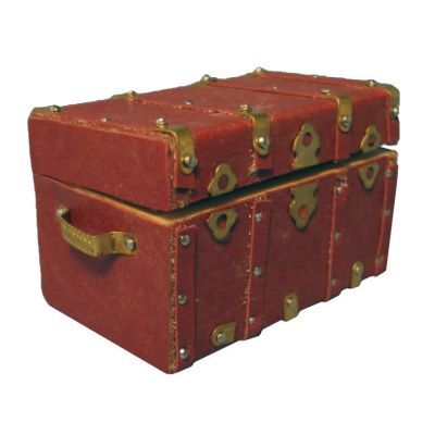 BRASS AND RED LEATHER CHEST
