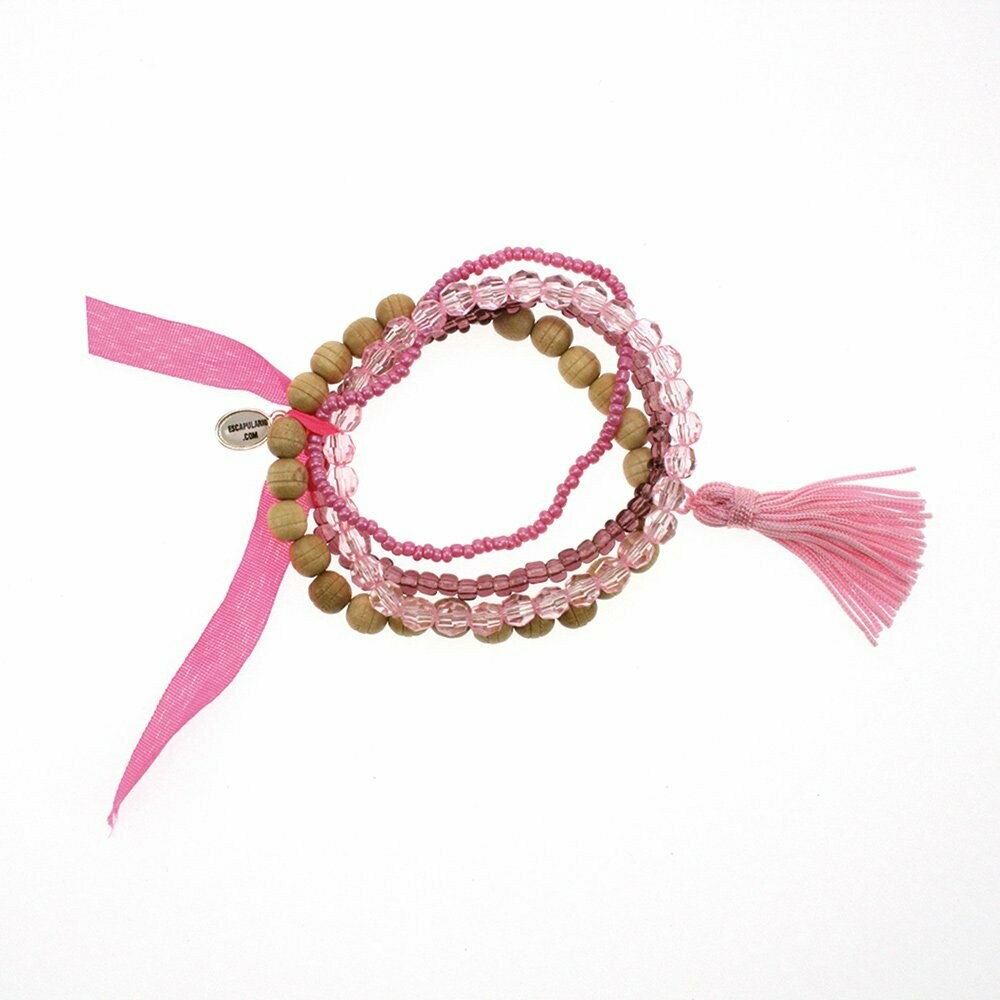 Quastenarmbandset 4-teilig Rosa-Naturtöne