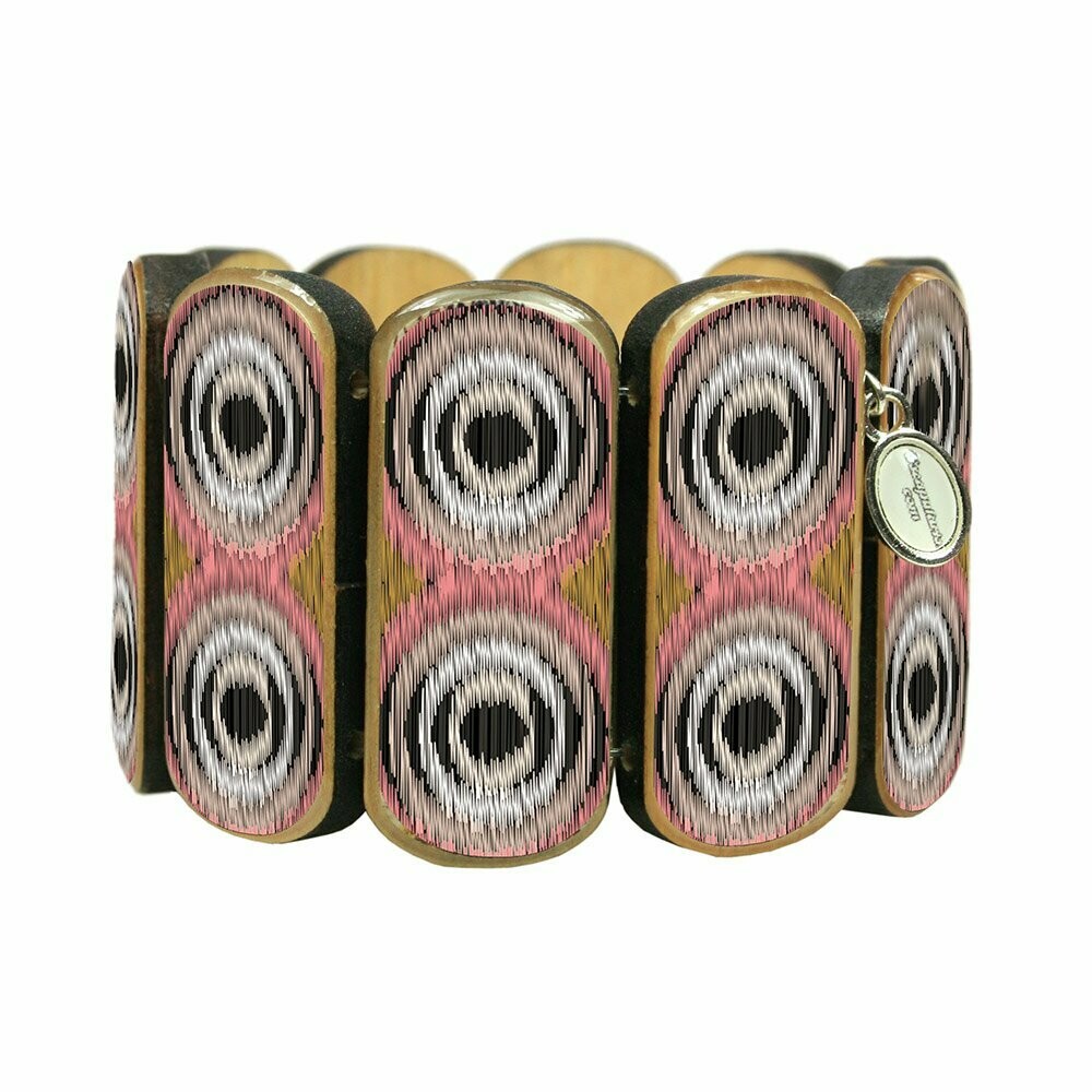 Statement Holzarmband  Ikat-Kreismustermotiv rosa