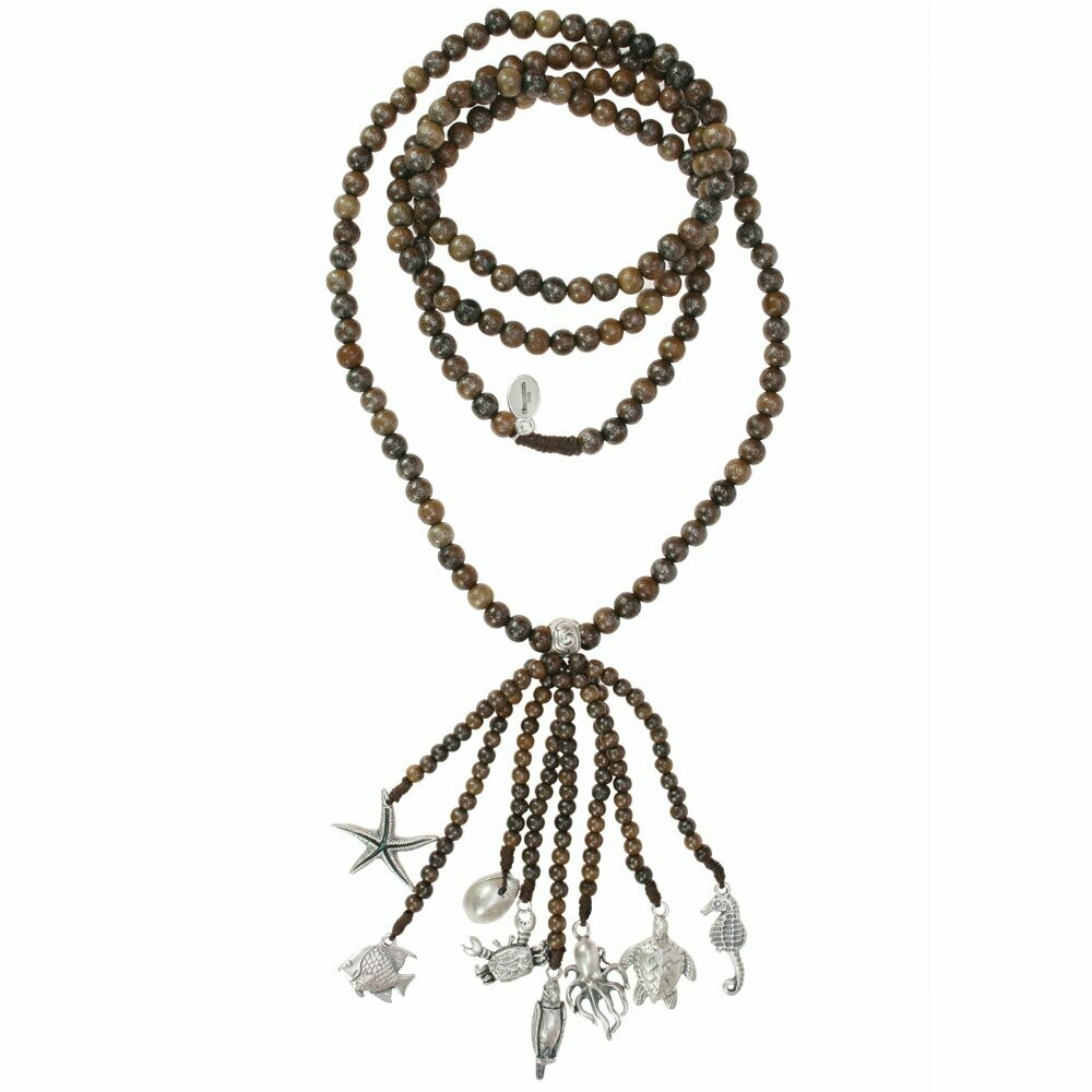 Strand & Meer Glücksbringer- Holzquastenkette Braun Silber