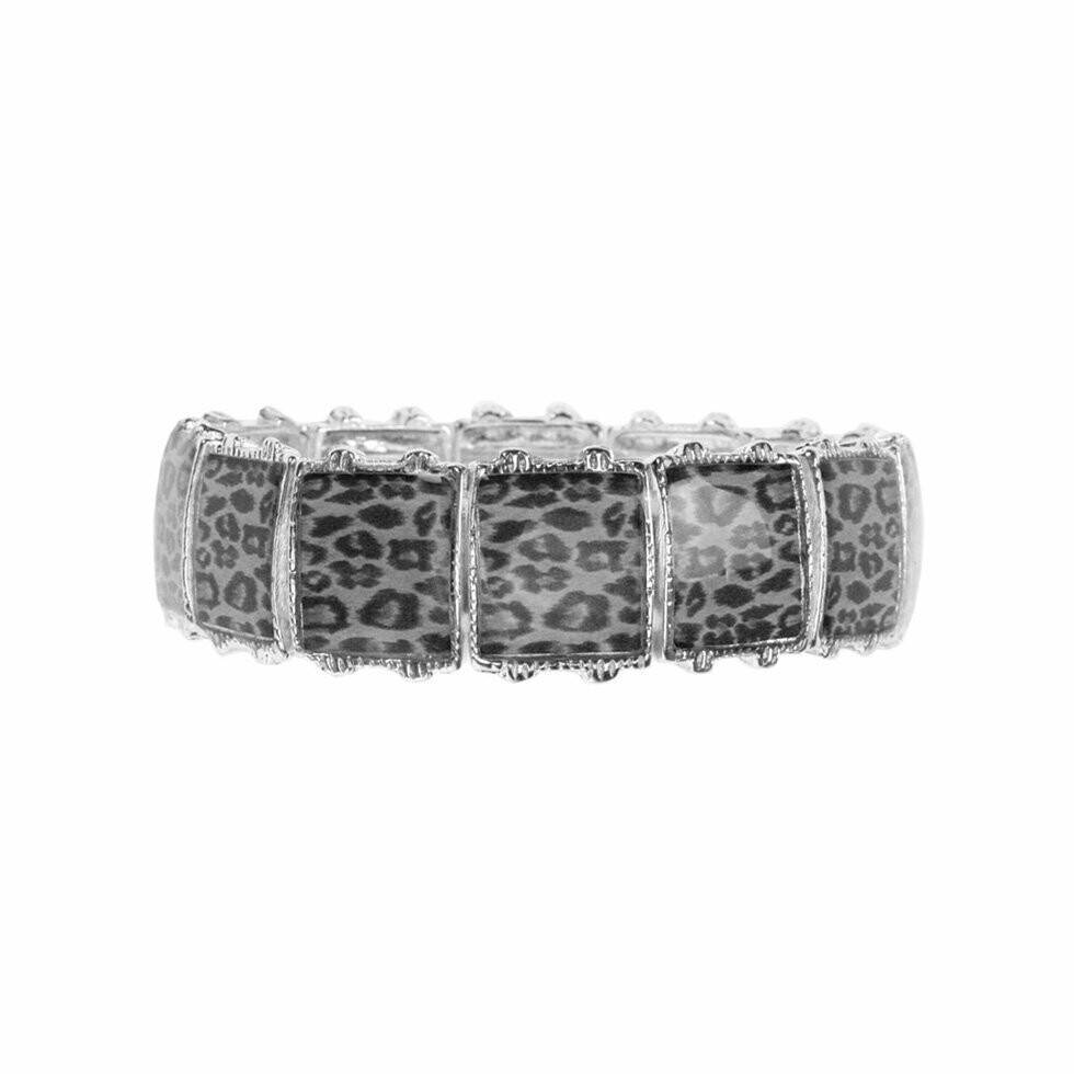 Metallarmband versilbert Leoprint Grau