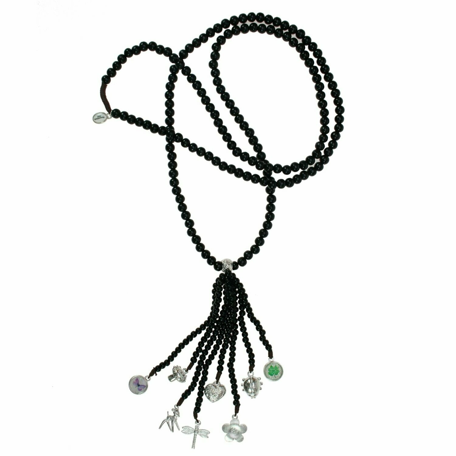 Wiesen Glücksbringer- Holzquastenkette Schwarz Silber